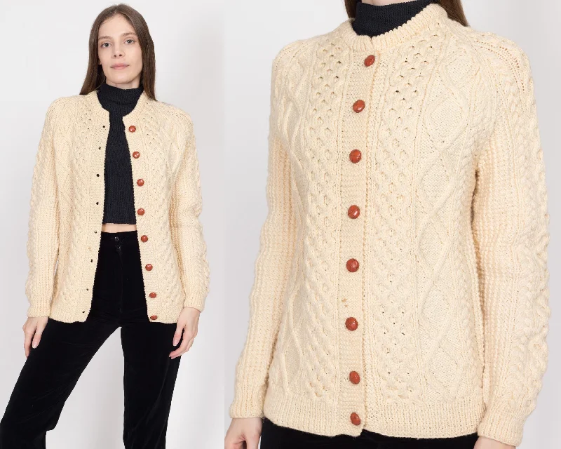 Printed Pants Medium Vintage Cream Wool Cable Knit Cardigan