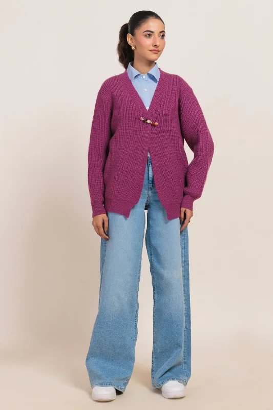 Work Boots PINK-V-NECK FULL SLEEVES CARDIGAN SWEATER (24X-053-66)