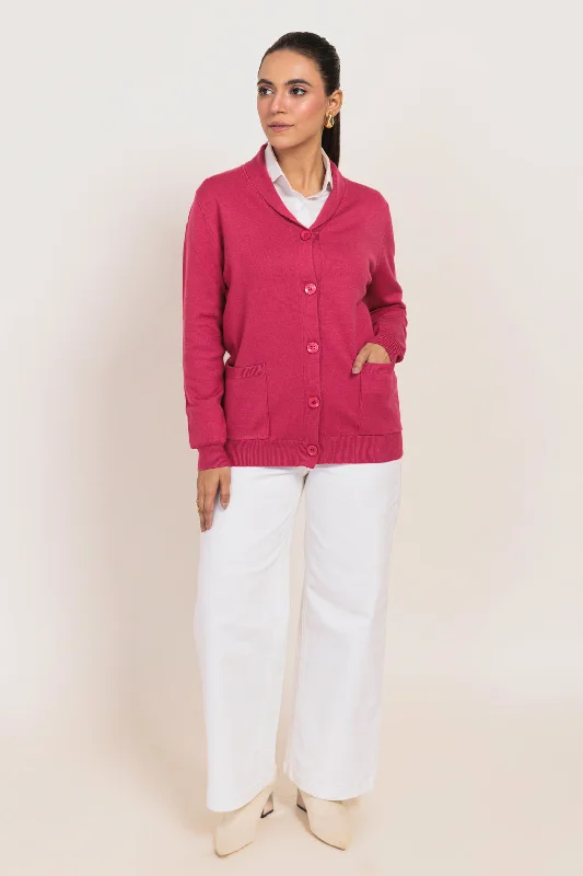 Sporty Wardrobe PINK-V-NECK FULL SLEEVES CARDIGAN SWEATER (24X-056-66)