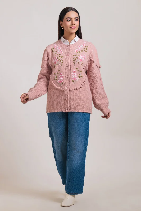 Denim Jackets ROSE-ROUND NECK FULL SLEEVES CARDIGAN SWEATER (24X-037-66)
