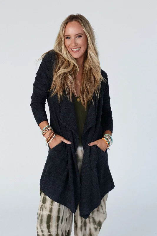 Casual Comfort Mulholland Draped Cardigan - Charcoal