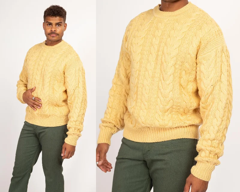 Jogger Pants Medium 80s Abercrombie & Fitch Cream Wool Fisherman Sweater
