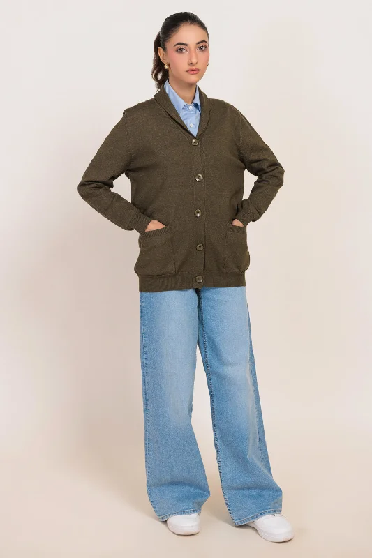Cool Casuals OLIVE-V-NECK FULL SLEEVES CARDIGAN SWEATER (24X-056-66)