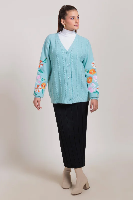 Graphic Sweatshirts AQUA-FULL SLEEVES CARDIGAN SWEATER (24X-091-66)