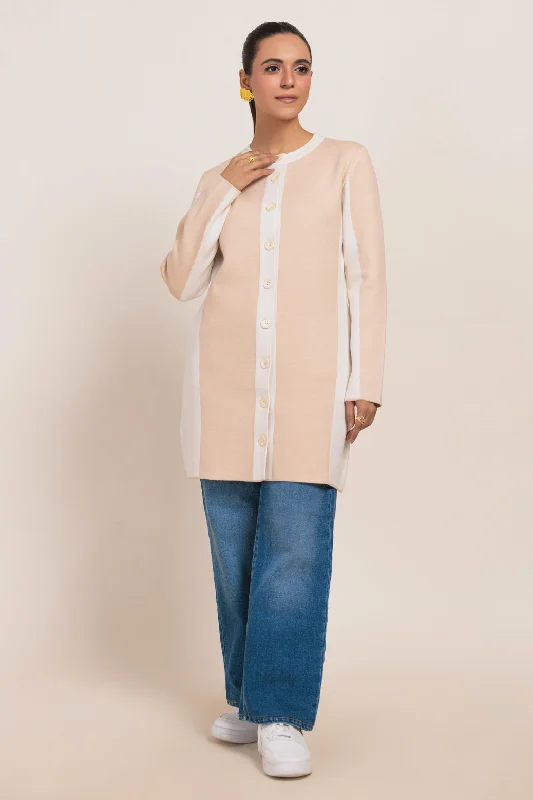 Soft Fabrics BEIGE-ROUND NECK FULL SLEEVES CARDIGAN SWEATER (24X-099-66)