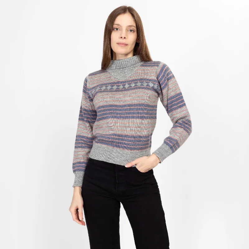 Active Tops Small 80s Striped Knit Cropped Turtleneck Sweater