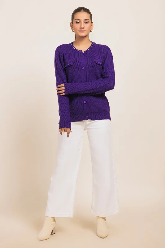 Printed Sweatshirts BRINJAL-ROUND NECK FULL SLEEVES CARDIGAN SWEATER (24X-051-66)