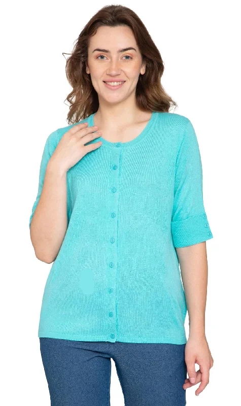 Trendy Jeans Women's Button Front Cardigan – Unique Elbow Cuff Adds Fifties Flair