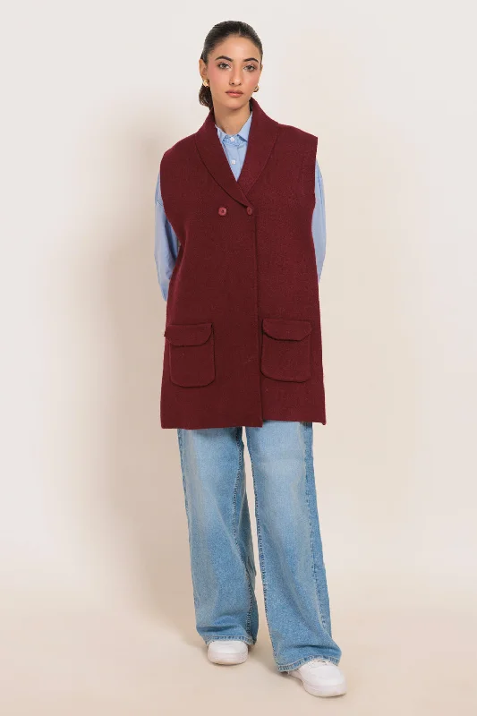Button-up Shirts MAROON-SHAWL COLLAR SANDO CARDIGAN SWEATER (24X-095-66)