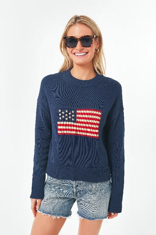 Navy Cropped Americana Sweater