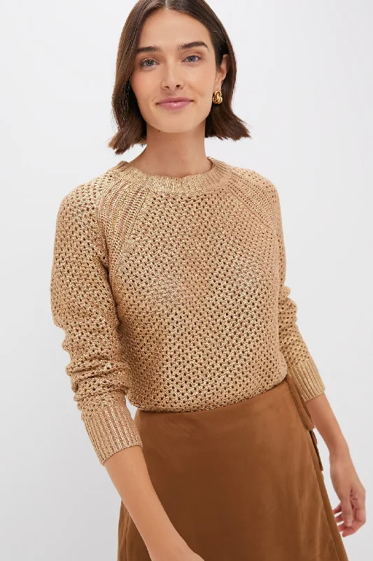 Gold Crochet Aspen Crewneck Sweater