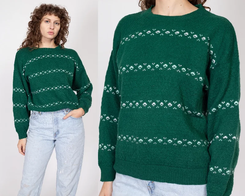 Versatile Style Large 80s Shamrock Green Striped Knit Sweater