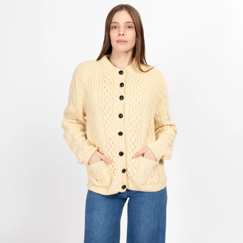 Premium Comfort Large Vintage Irish Cable Knit Wool Fisherman Cardigan