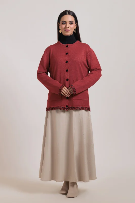 Easygoing Look RUST-ROUND NECK FULL SLEEVES CARDIGAN SWEATER (24X-035-66)