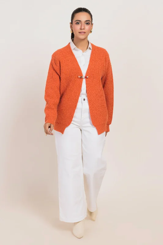 Dapper Suits RUST-V-NECK FULL SLEEVES CARDIGAN SWEATER (24X-053-66)