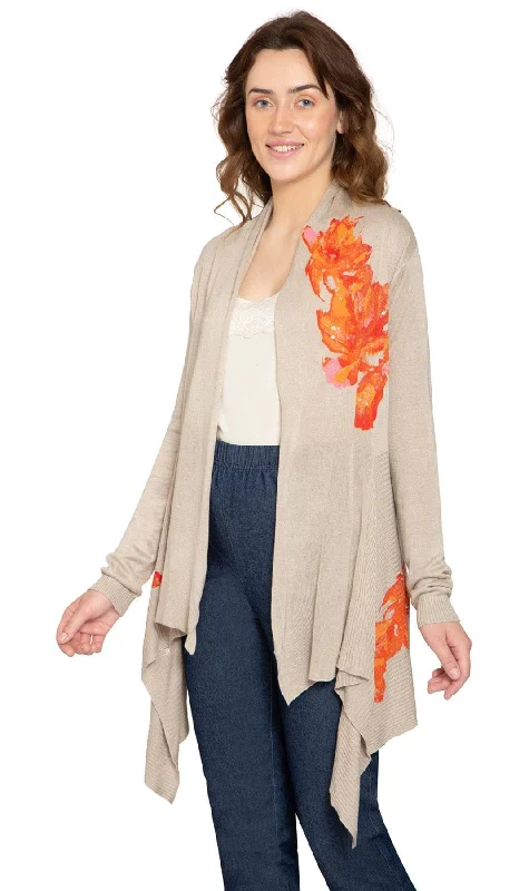 Cool Streetwear Women's Floral Embellished Open Long Cardigan