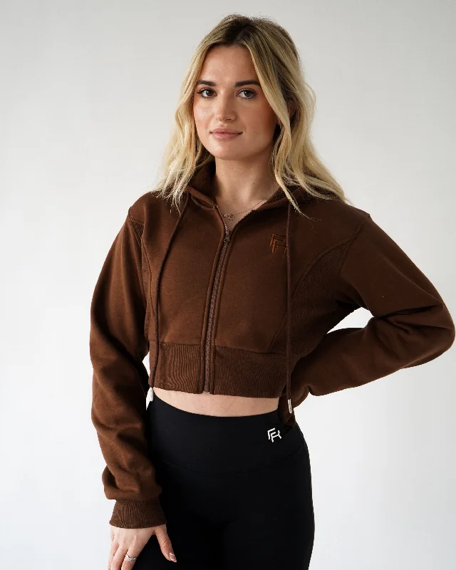 Cool Jackets Lounge Cropped Zip-Up Hoodie - Brownie