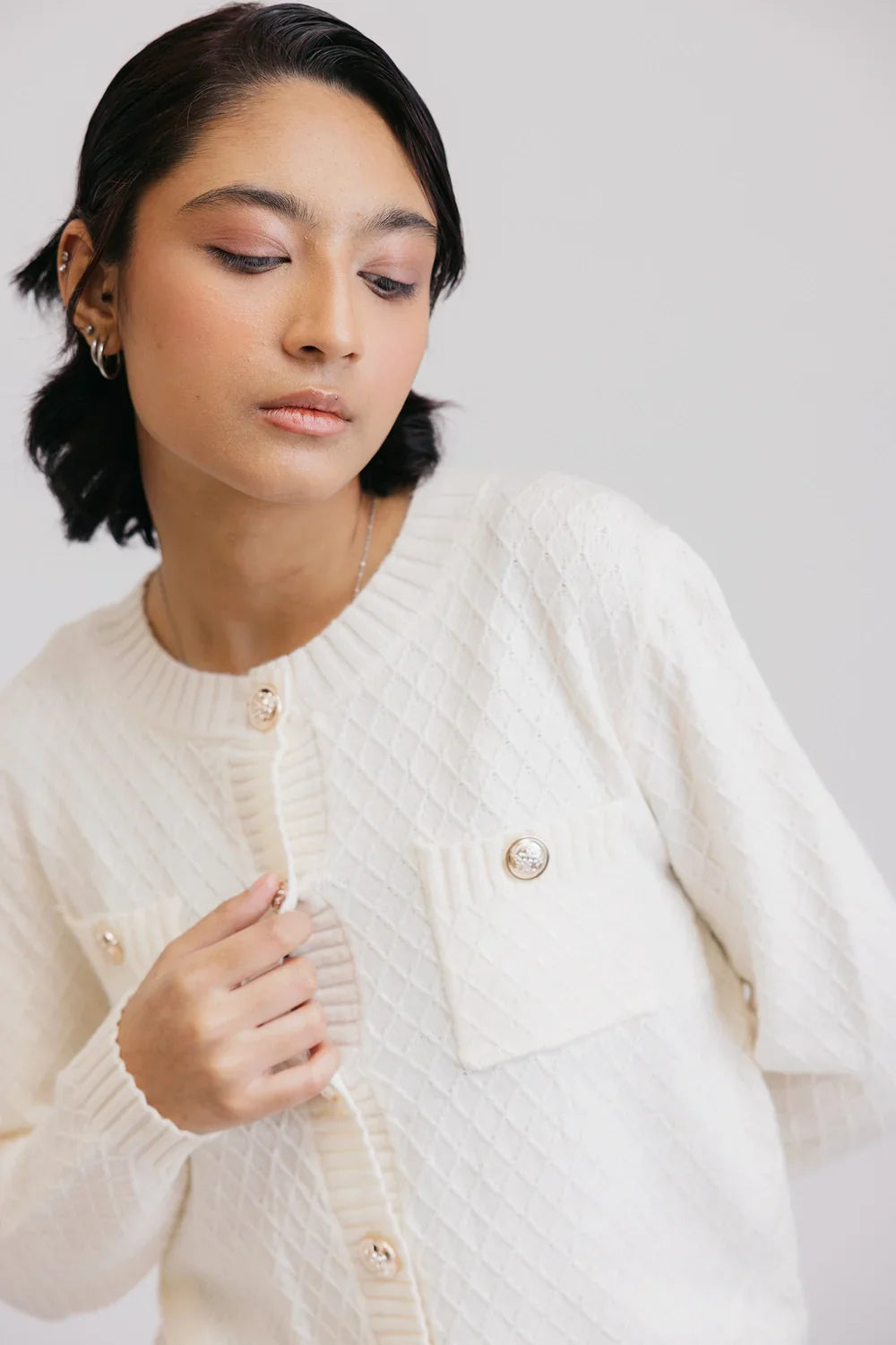 Button-down Shirts Full Sleeves Round Neck Cardigan Sweater