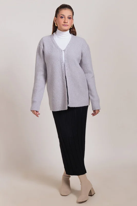 Street Casuals A-GREY-V-NECK FULL SLEEVES CARDIGAN SWEATER (24X-034-66)