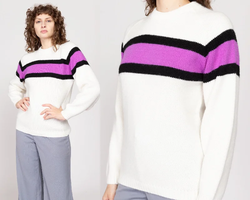 Summer Jackets Medium 80s Arctic Cat White & Purple Color Block Sweater