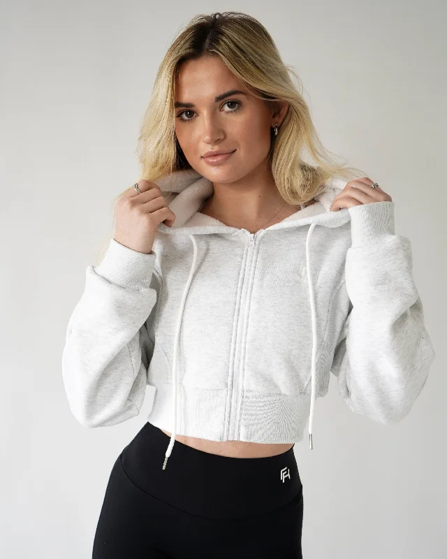 Summer Tees Lounge Cropped Zip-Up Hoodie - Heather Gray