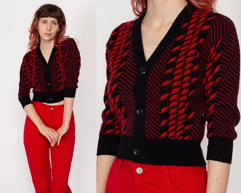 Turtleneck Sweaters XXS 90s Red & Black Cropped Knit Cardigan