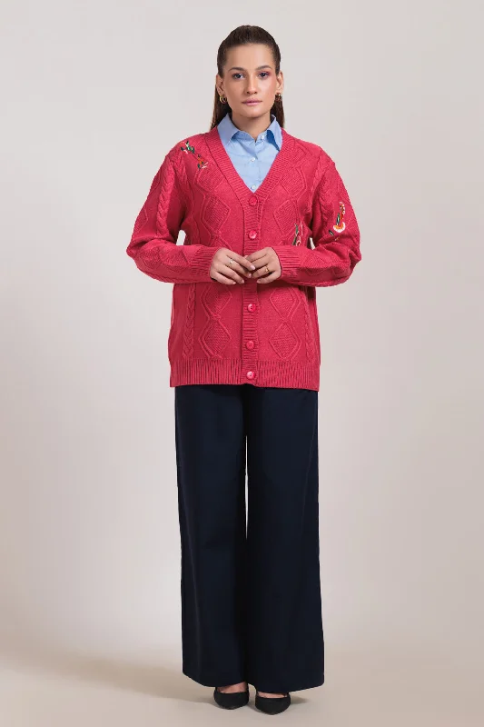 Soft Fabrics ROSE-V-NECK FULL SLEEVES CARDIGAN SWEATER (24X-042-66)