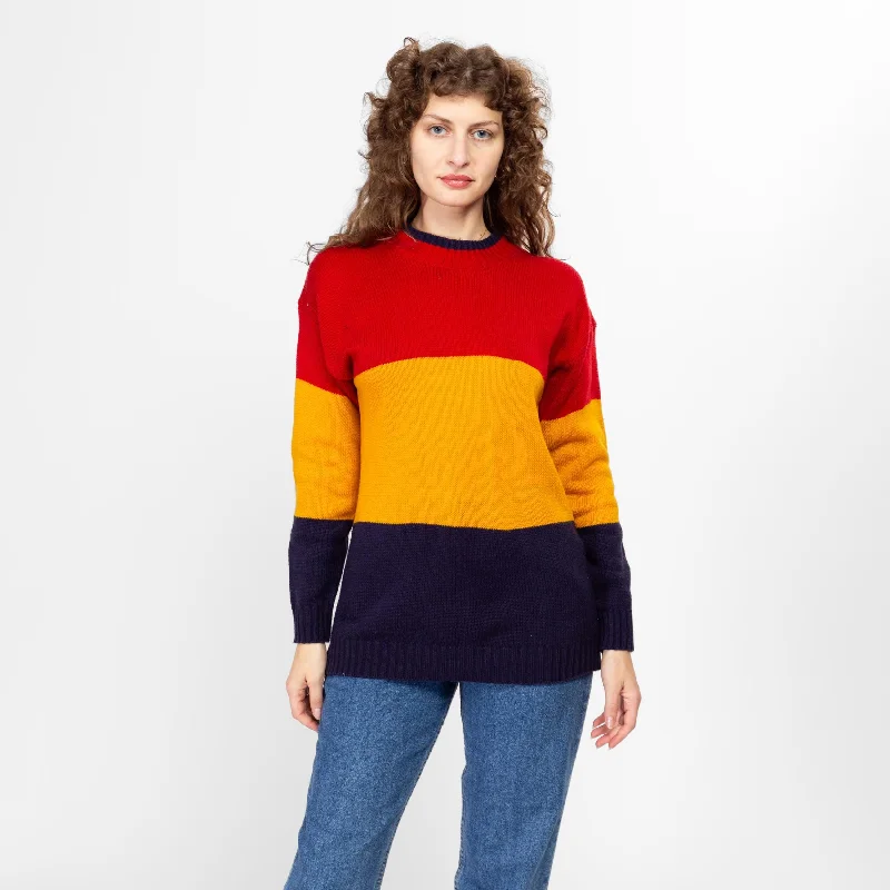 Modern Denim Large 80s Chunky Color Block Knit Sweater