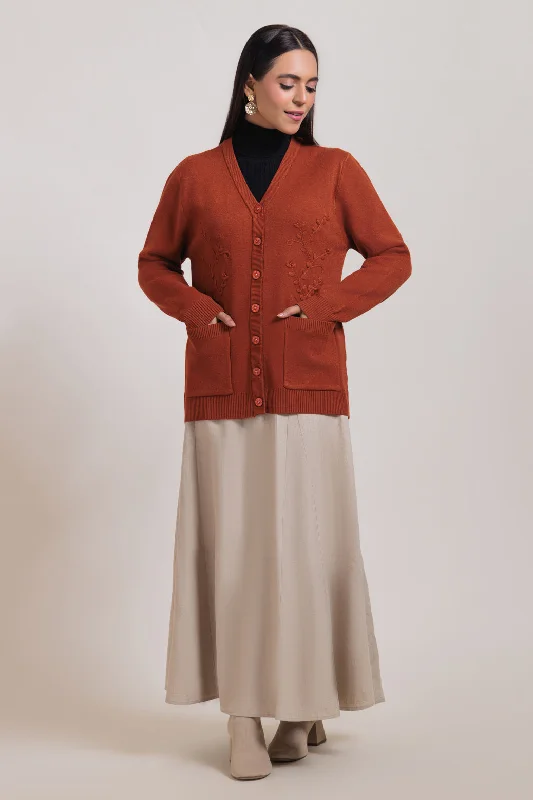 Comfy Jackets RED-WOOD-V-NECK FULL SLEEVES CARDIGAN SWEATER (24X-043-66)