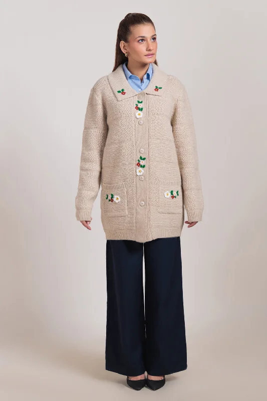 Functional Tops STONE-WING COLLAR FULL SLEEVES CARDIGAN SWEATER (24X-092-66)