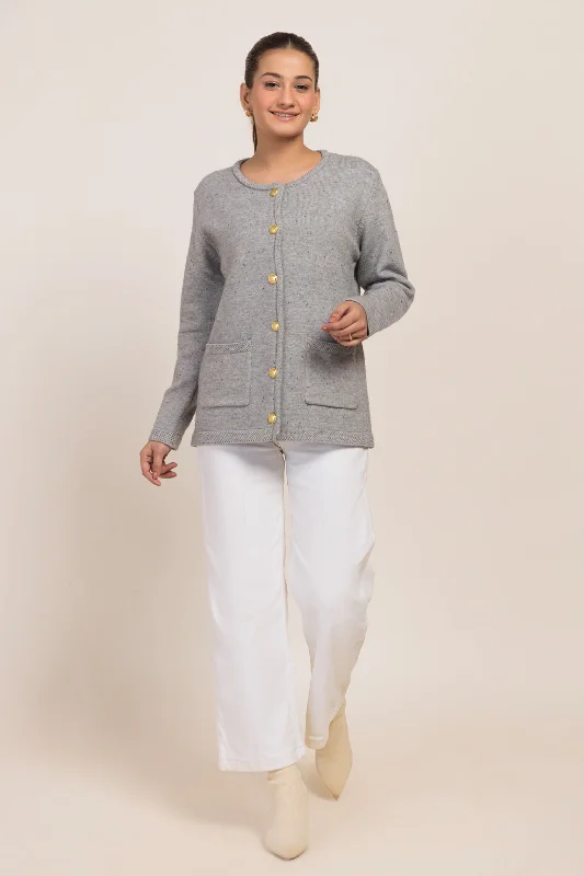 Funky Prints GREY-ROUND NECK FULL SLEEVES CARDIGAN SWEATER (24X-052-66)