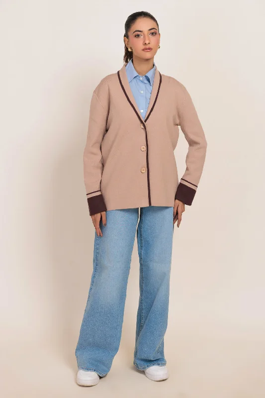 Fashion Comfort BEIGE-SHAWL COLLAR FULL SLEEVES CARDIGAN SWEATER (24X-057-66)