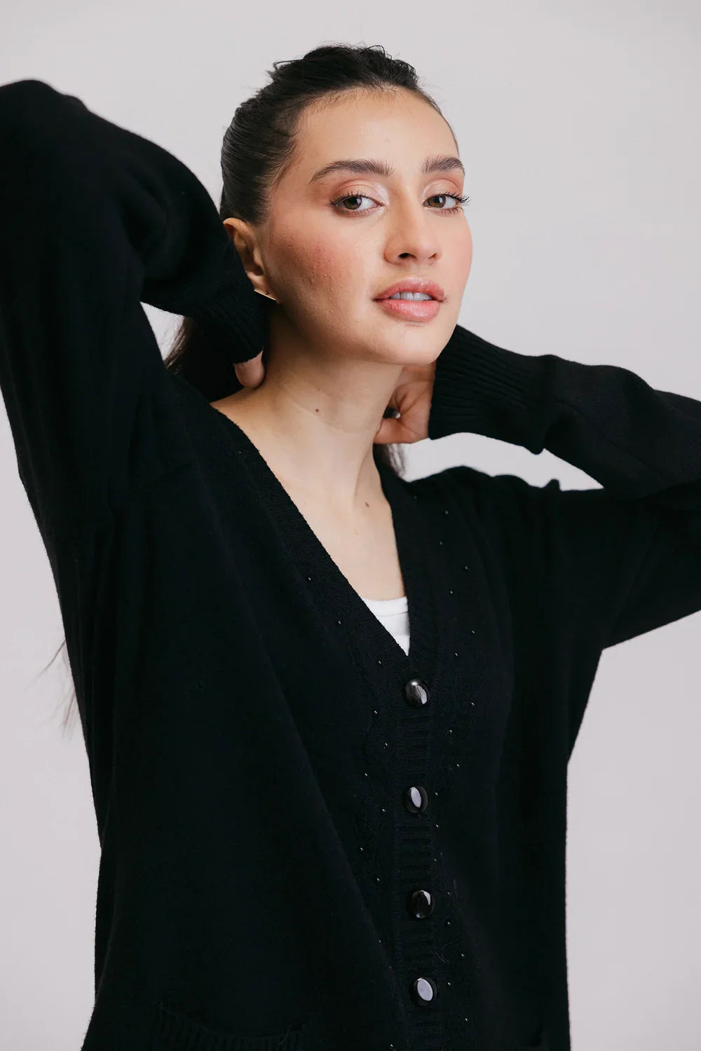 Classic Leather Full Sleeves V-Neck Cardigan Sweater