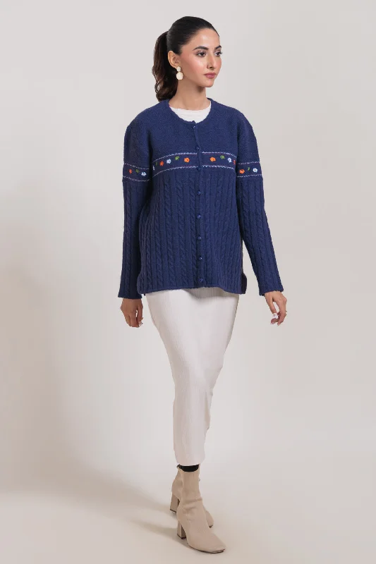 Everyday Wear NAVY-ROUND NECK FULL SLEEVES CARDIGAN SWEATER (24X-041-66)