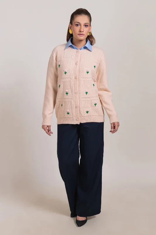Lightweight Outerwear L-PEACH-ROUND NECK FULL SLEEVES CARDIGAN SWEATER (24X-036-66)
