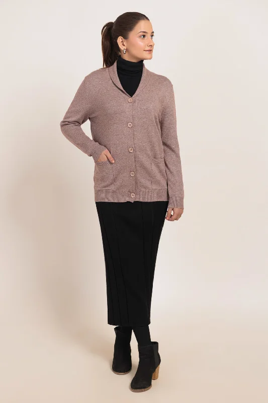 Versatile Looks BEIGE-V-NECK FULL SLEEVES CARDIGAN SWEATER (24X-056-66)