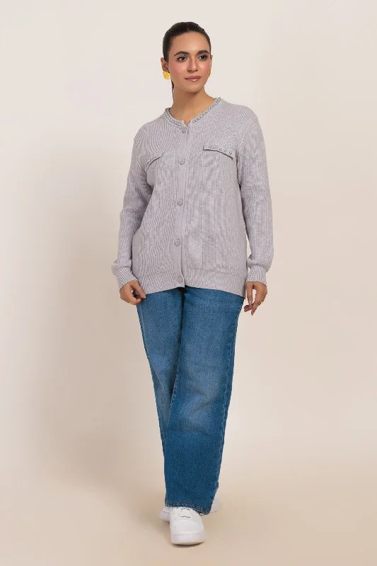 Business Shirts SILVER-ROUND NECK FULL SLEEVES CARDIGAN SWEATER (24X-051-66)