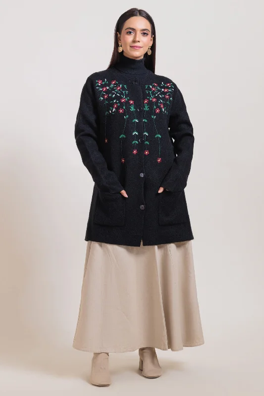 Classic Leather BLACK-ROUND NECK FULL SLEEVES CARDIGAN SWEATER (24X-098-66)
