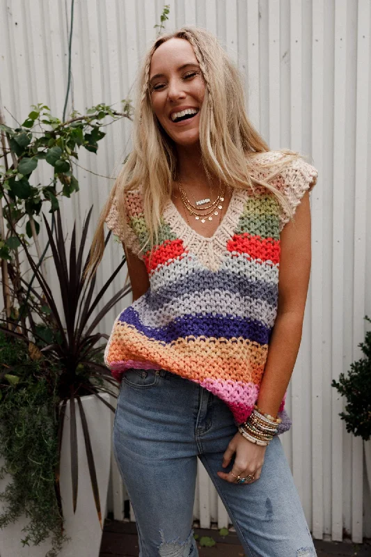 Trendy Apparel Wrapped Up In Color Knit Vest - Cream Multi