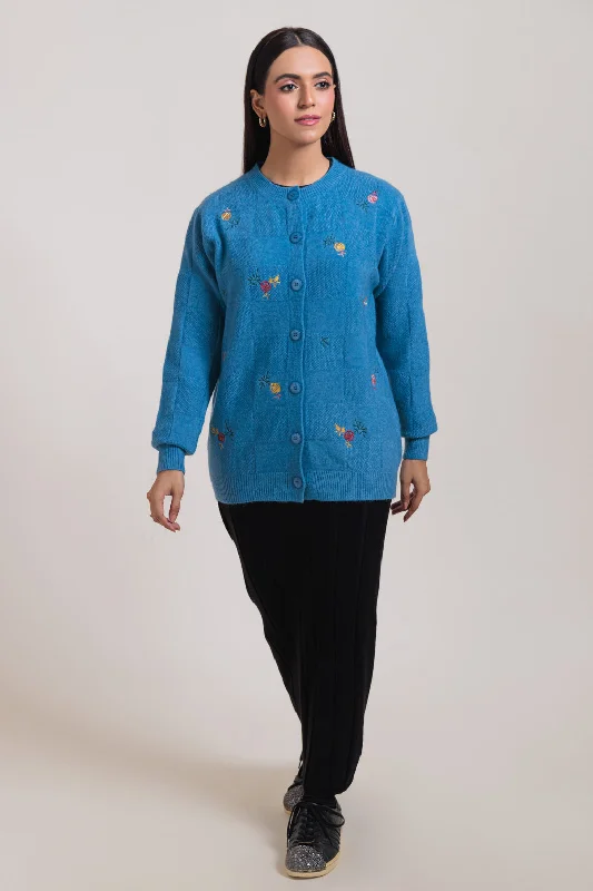 Urban Comfort BLUE-ROUND NECK FULL SLEEVES CARDIGAN SWEATER (24X-032-66)