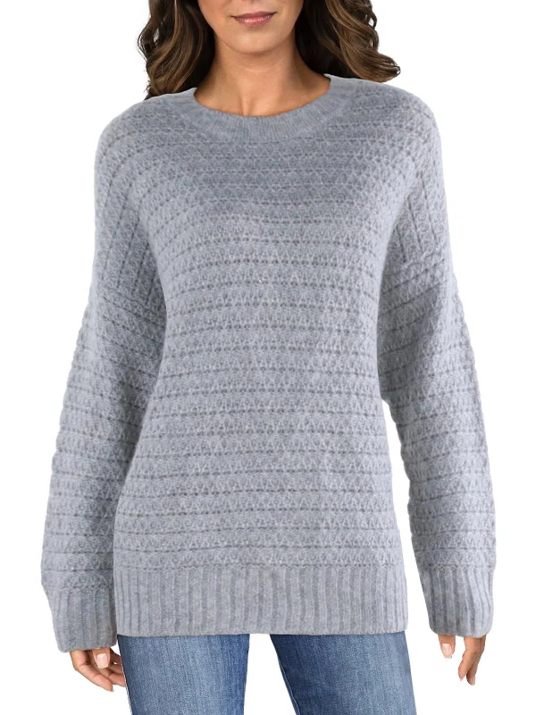 Womens Pintelle Metallic Crewneck Sweater