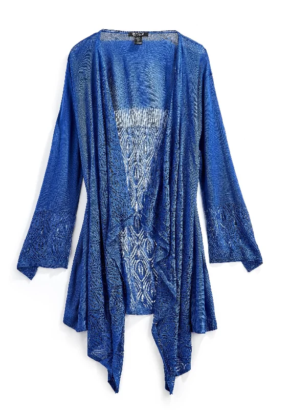 Soft Layers Women's Cascade Front Pointelle Open Front Long Cardigan