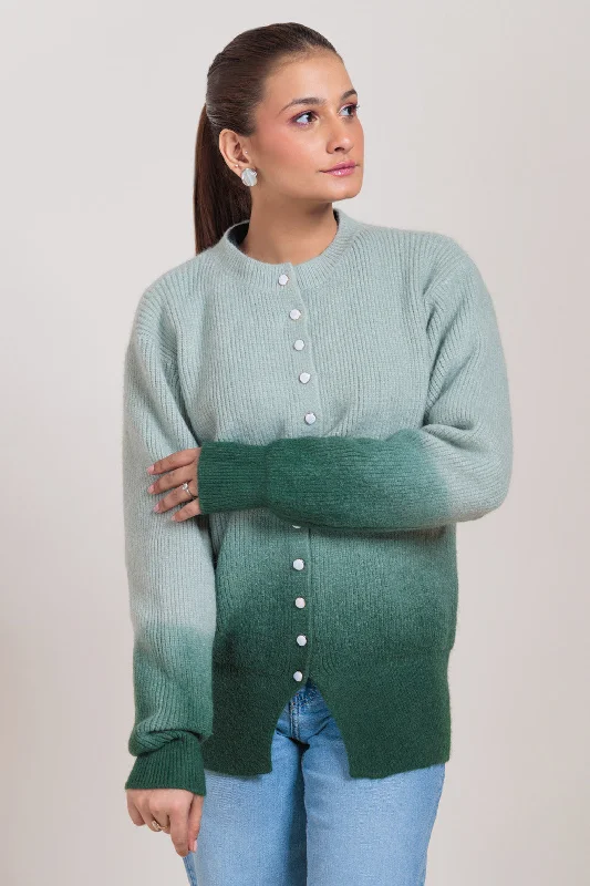 Everyday Wear D-GREEN-ROUND NECK FULL SLEEVES CARDIGAN SWEATER (24X-030-66)