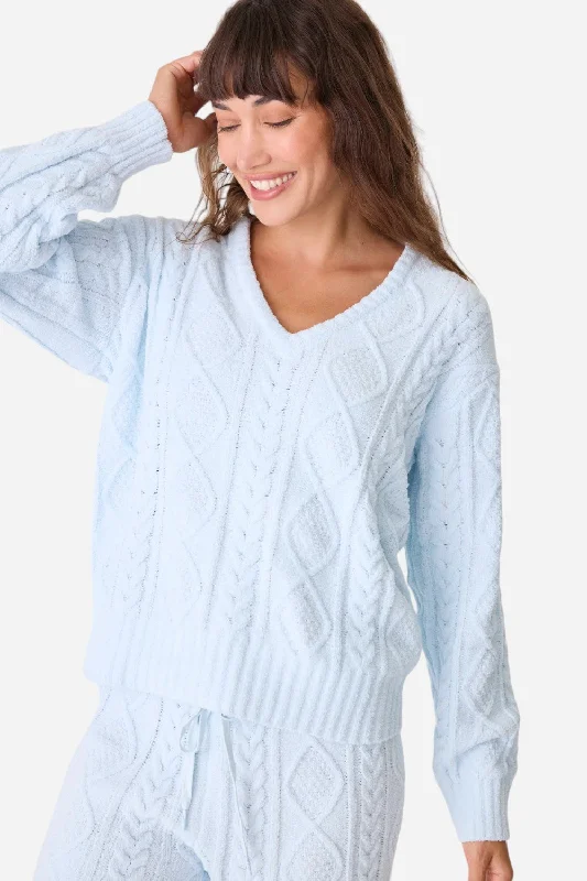 Casual Blazers PJ Salvage Long Sleeve Cable Crew Top Blue Air