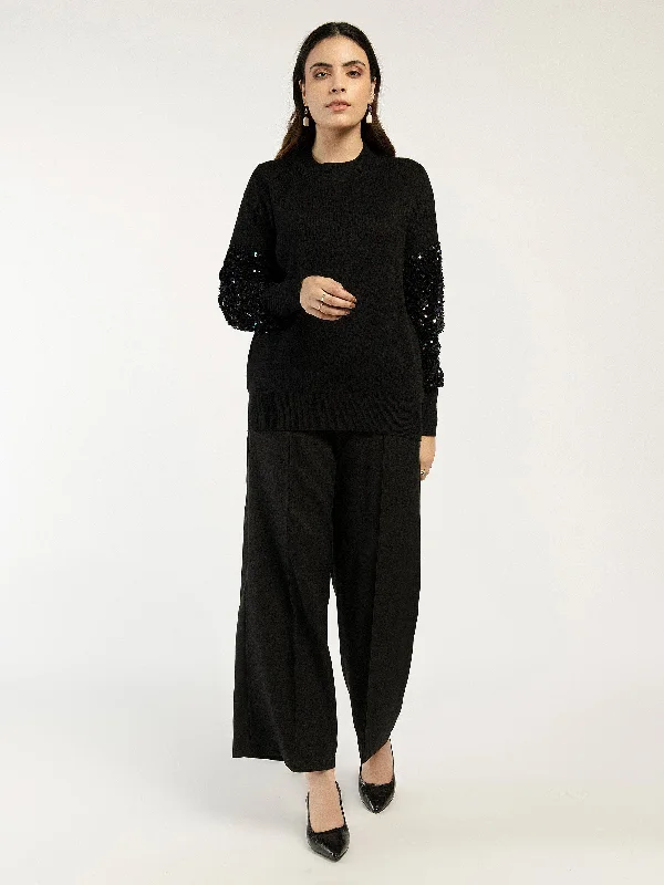 Puffer Jackets Mesh Sequin Sweater