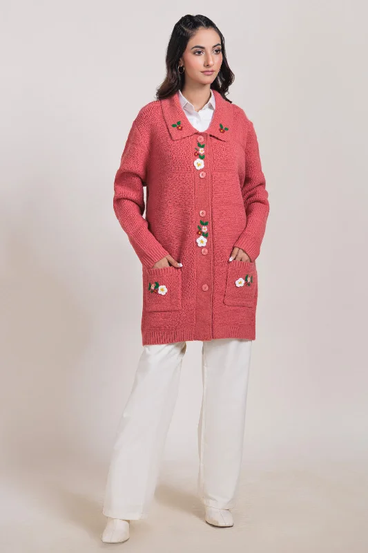 Cozy Sweatshirts BRICK-WING COLLAR FULL SLEEVES CARDIGAN SWEATER (24X-092-66)