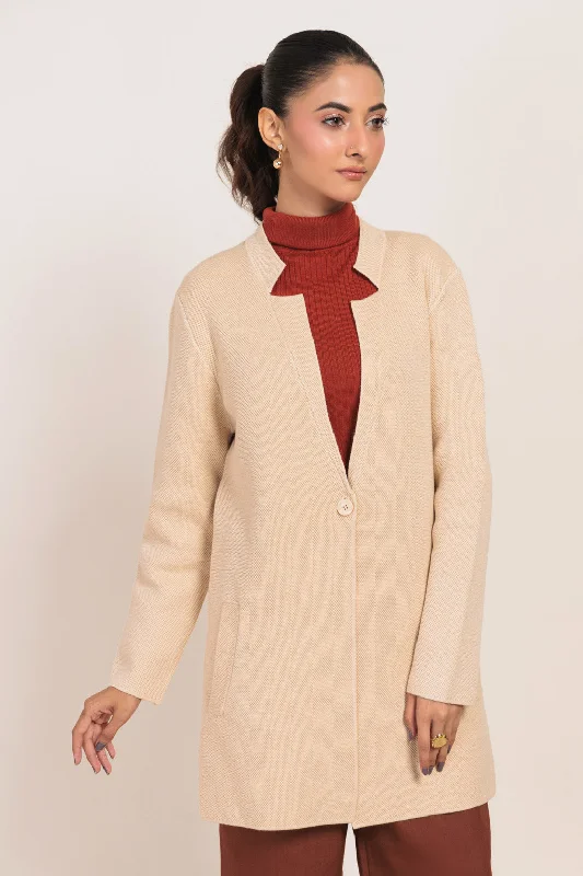 Slim-fit Shirts BEIGE-V-NECK FULL SLEEVES CARDIGAN SWEATER (24X-096-66)
