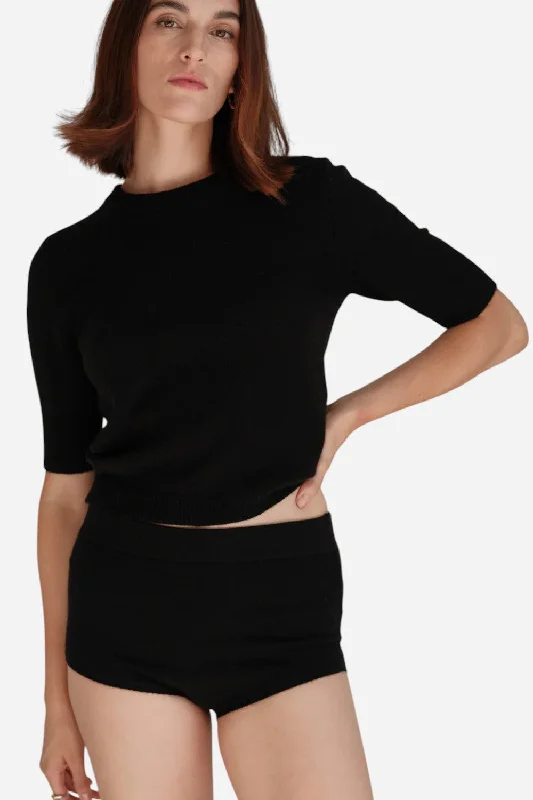 Fashion Accessories W. Cashmere Celina Short Sleeve Crewneck in Black