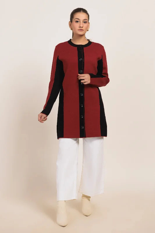 Casual Boots MAROON-ROUND NECK FULL SLEEVES CARDIGAN SWEATER (24X-099-66)
