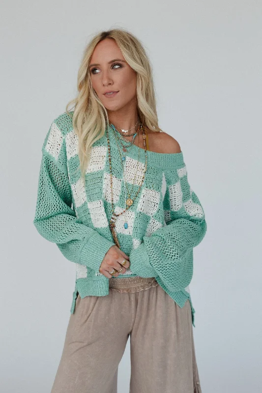 Leather Bags Checkered Charm Top - Aqua